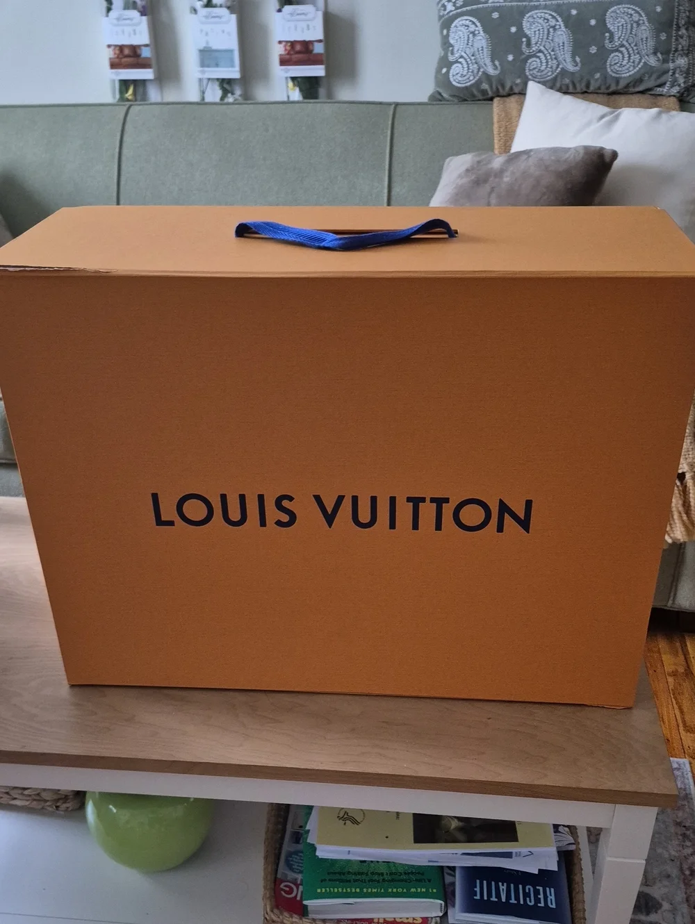 Louis Vuitton Orange Box with Blue Handle and Navy Logo